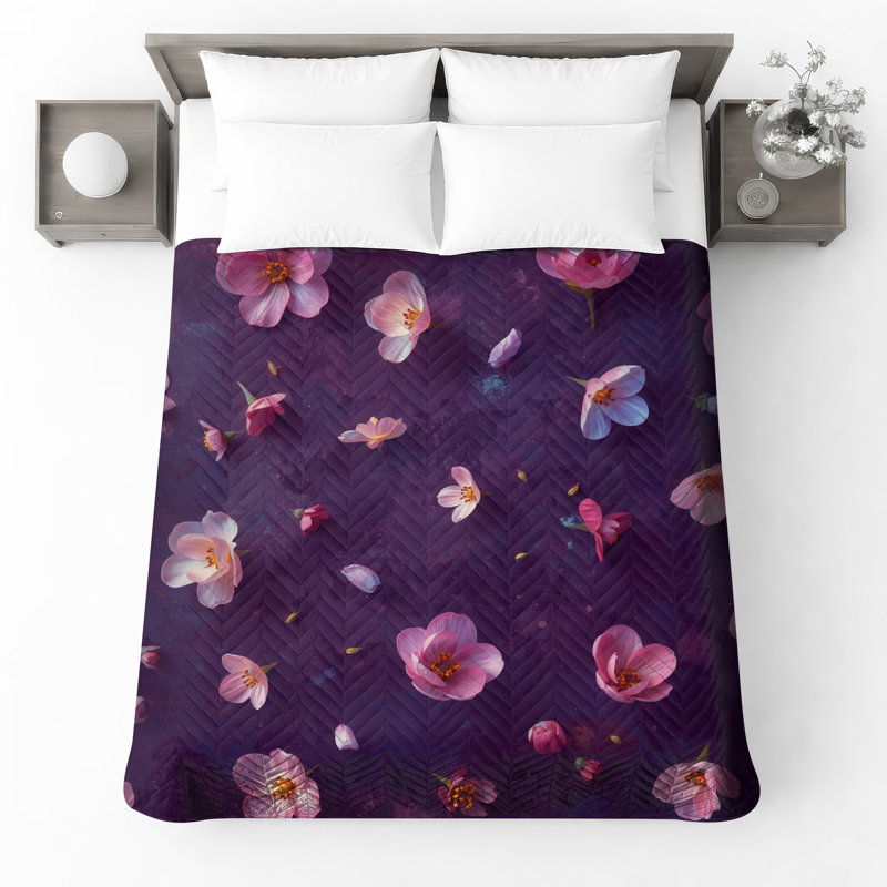Couvre-lit matelassé rose Cherry Blossoms, Queen