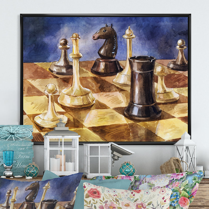 Jeu d'échecs - reproduction de cadre photo sur toile, H 30 po x l 40 po x P 1,5 po, Cadre flottant noir