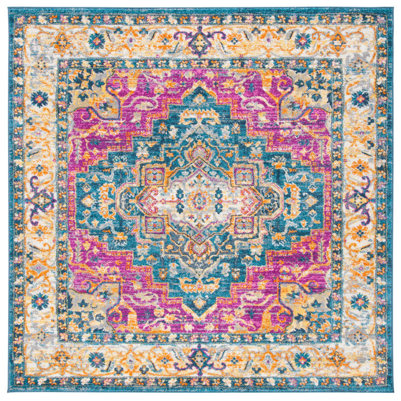 Tapis oriental bleu / rose Felty, Carré 6 pi 7 po