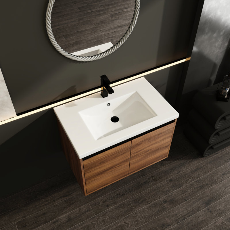 Meuble-lavabo brun de 30 po avec lavabo en résine et armoire à 2 portes, 30"