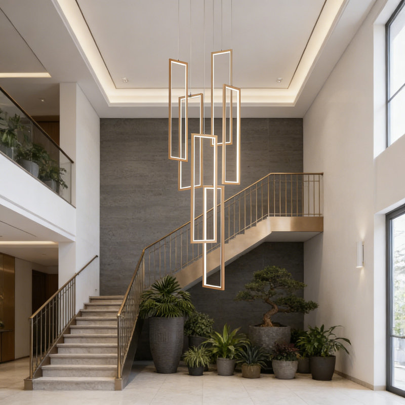 Lustre moderne à DEL avec télécommande, grand luminaire suspendu à intensité variable pour plafonds hauts, température de couleur réglable pour le vestibule, le vestibule, le salon et l'escalier