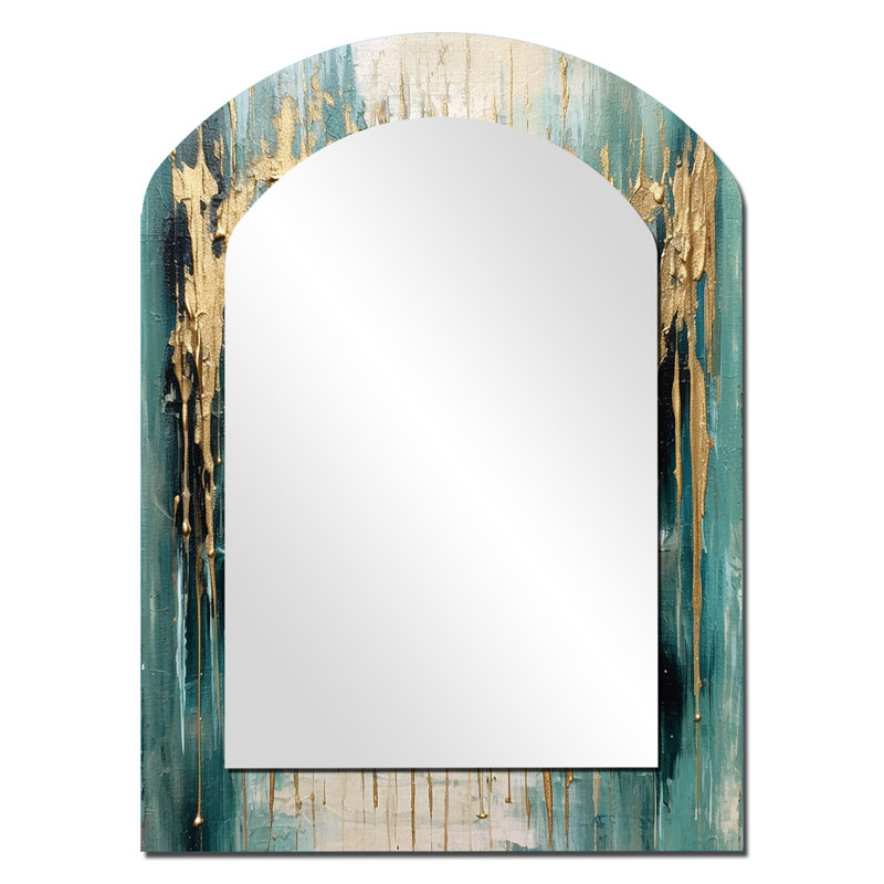 Gilded Daydreams VI - Minimalism Arch Decorative Mirror, Modern Asymmetrical Wall Mirror, Printed Metal Art, 34" x 25"