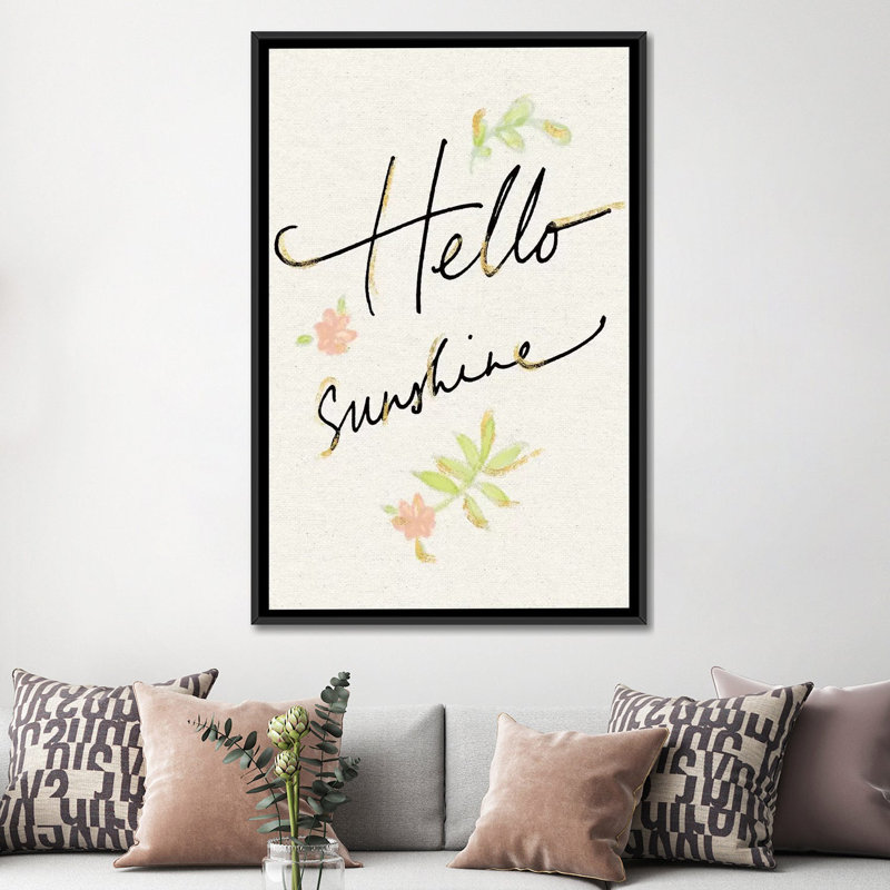 « hello soleil », art textuel sur toile, H 26 po x l 18 po x P 1,5 po, Toile avec cadre noir, Pas de tapis