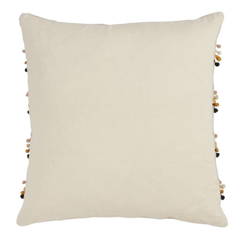 Multicolor Pom Pom Applique Square Throw Pillow
