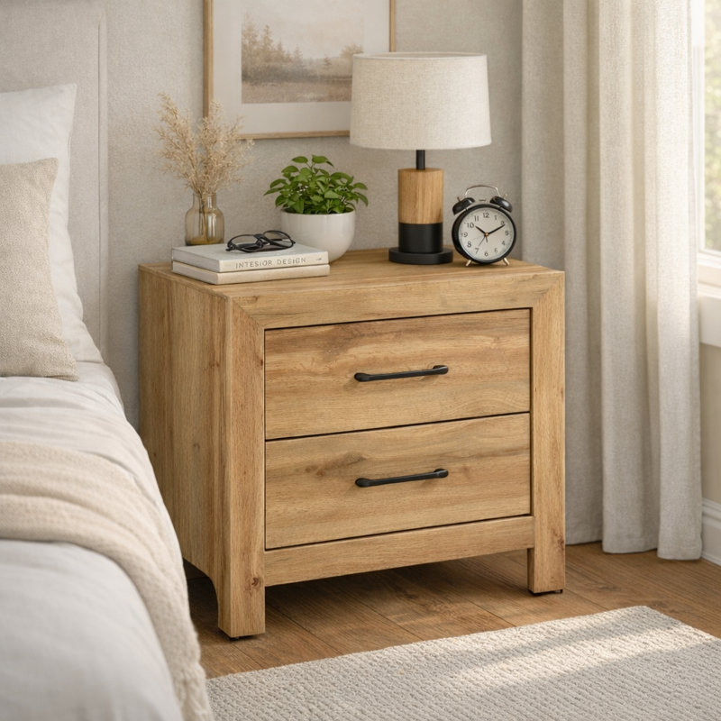 Table de chevet 2 tiroirs Claudette, Bois naturel