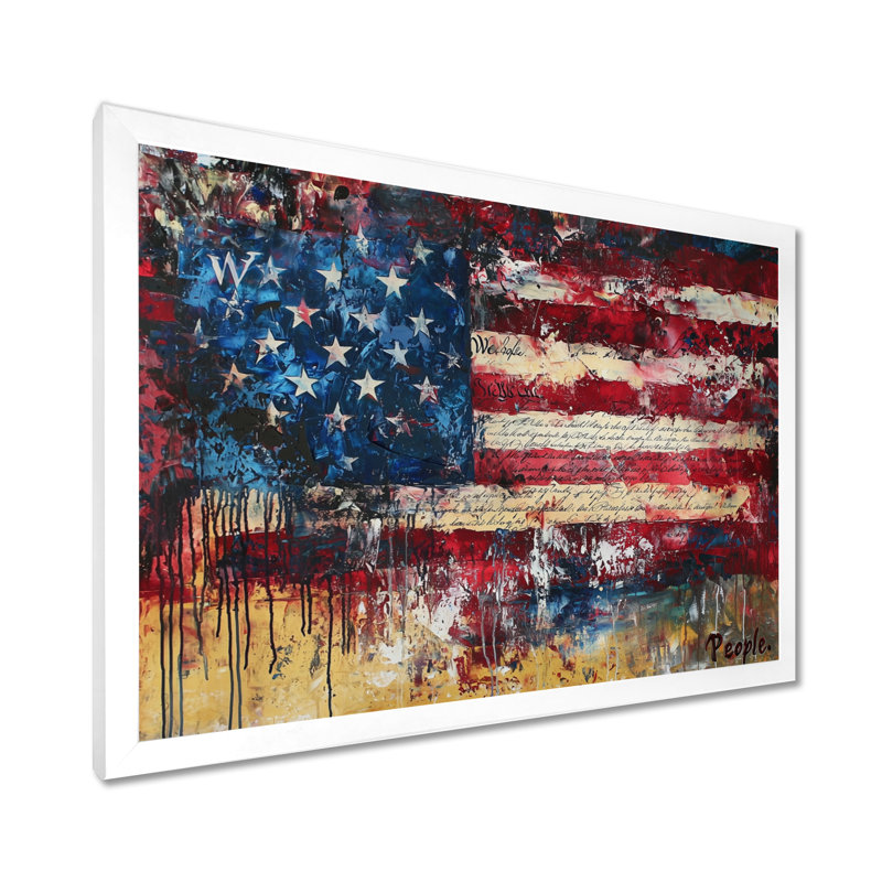 Krystalee, drapeau des États-Unis, patriotisme, aquarelle, H 34 po x l 44 po, Blanc, Floater Framed