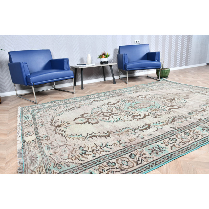 Grand tapis turc rétro Oushak avec décor bohème tissé à la main en brun, idéal pour tout espace de vie