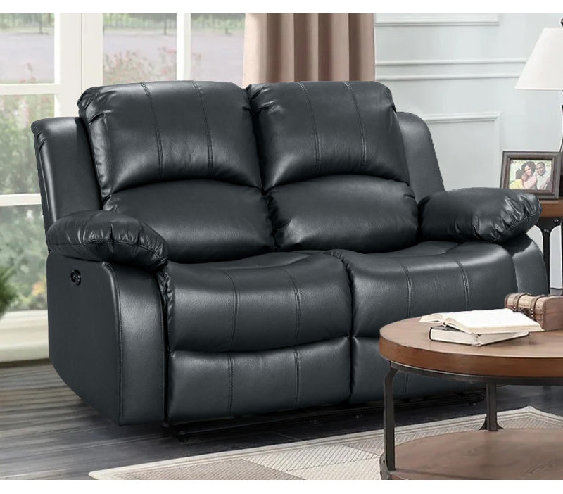 Lowell Faux Leather Reclining Loveseat, Lowell Black Faux Leather, 3