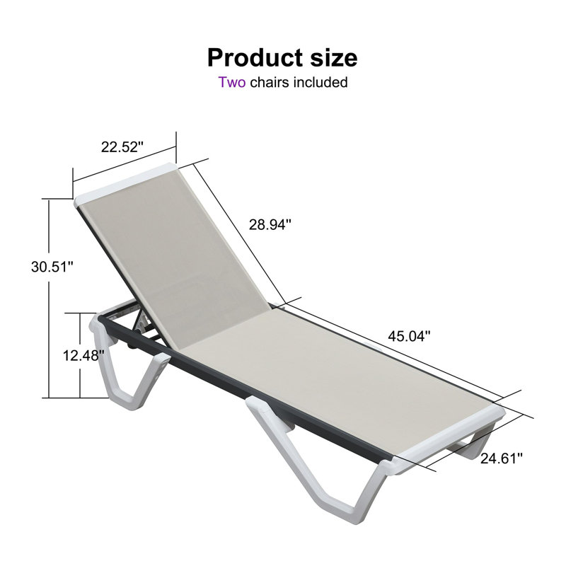 Ensemble de chaises longues d'extérieur 2 pièces en aluminium, Kaki