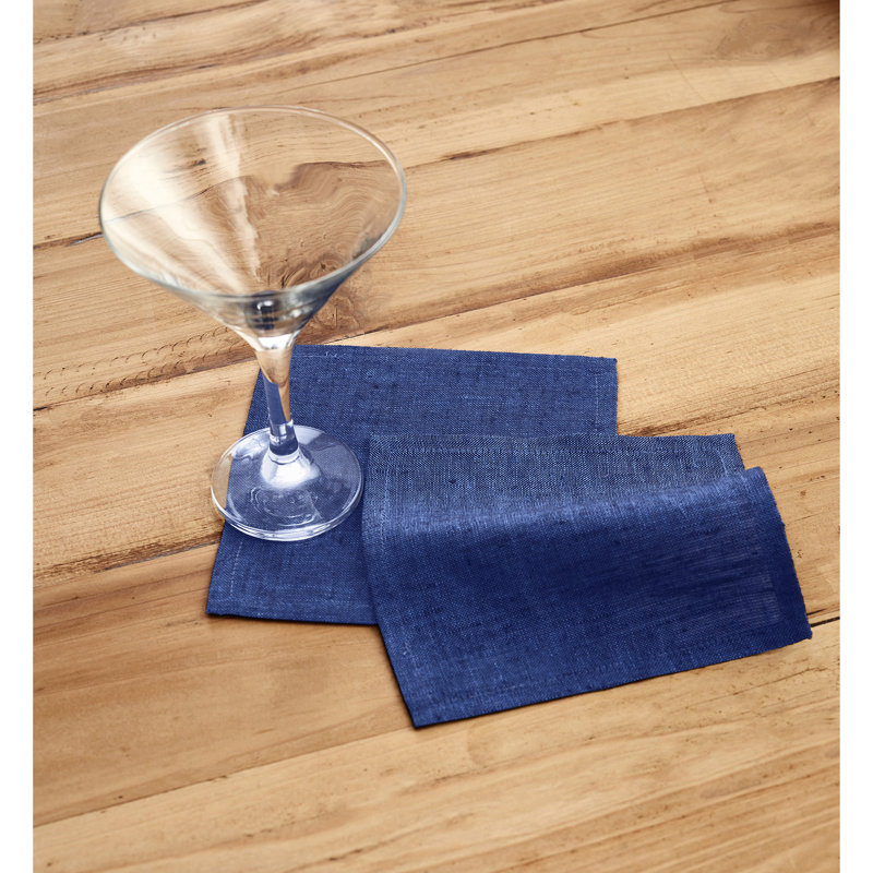 100% Pure Linen Cocktail Napkins - Athena, Royal Blue