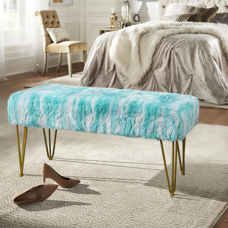 116.8cm Wide Rectangle Abstract Standard Ottoman, Blue Turquoise