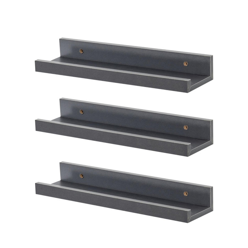 Kids Floating Gallery Bookshelves, 4.5cm H x 91.5cm W x 8.5cm D, Grey