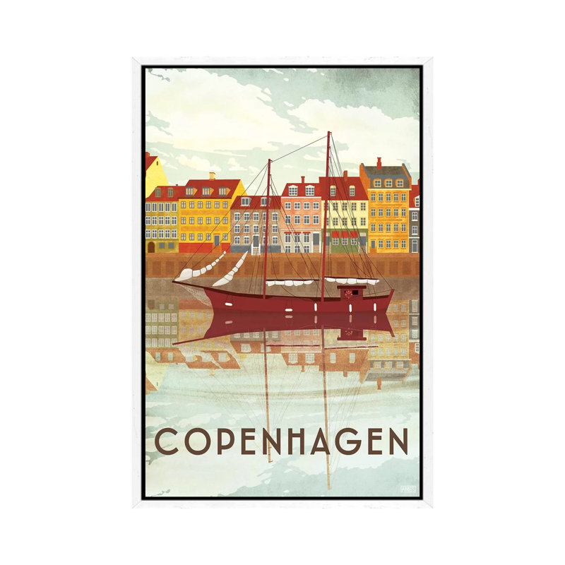 Denmark-Copenhagen Port by Missy Ames - Print on Canvas, 101.6cm H x 66.04cm W x 3.81cm D, White Framed