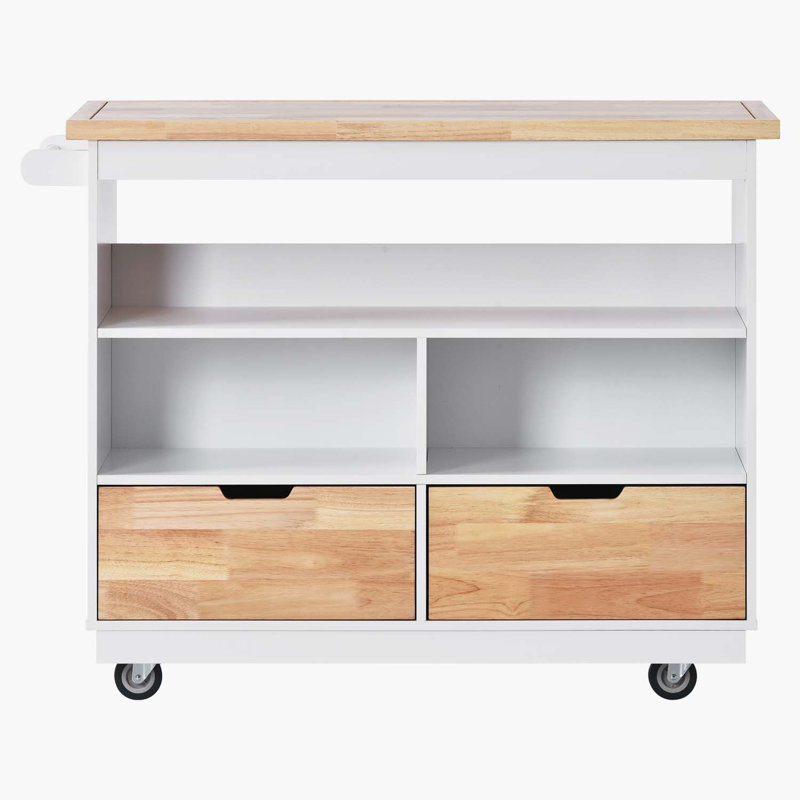 Îlot de cuisine mobile avec chariot de cuisine, chariot de cuisine avec 2 tiroirs, armoire de table, Blanc