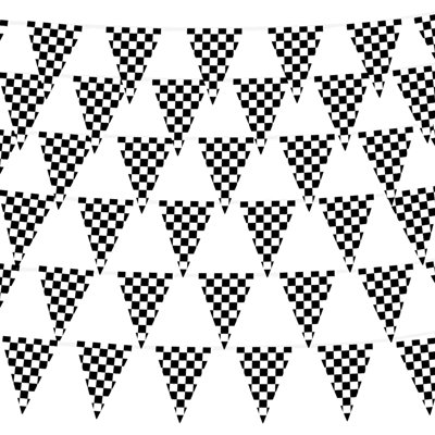 Bannière 100 pi x 100 pi à carreaux - 48 drapeaux banderoles (12 x 18 po) - Décorations de fête pour voiture de sport