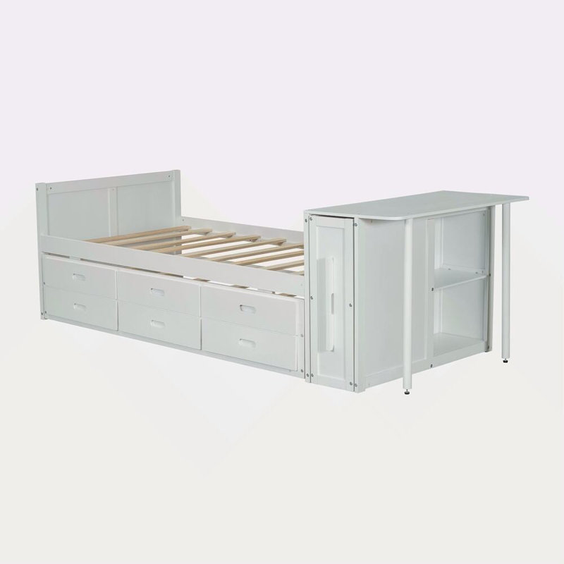 Lit plateforme multifonctionnel en bois Kitzie, Blanc
