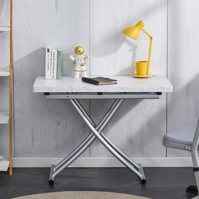 Brailee Metal Base Dining Table, White, Silver