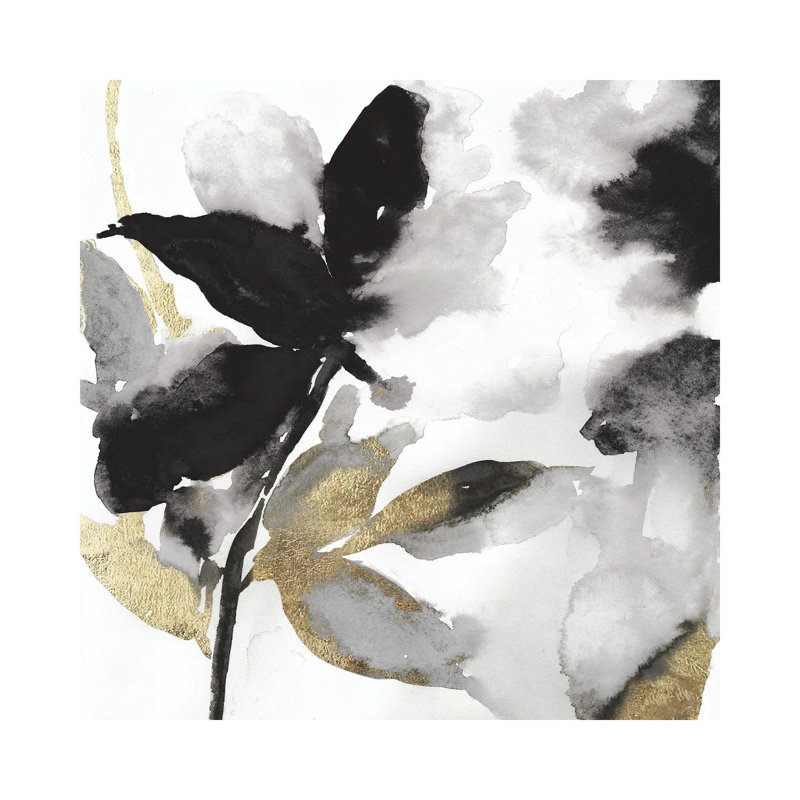 «Black Petals Black Leaves I» par - Toile tendue, H 12 po x l 12 po x P 0,75 po