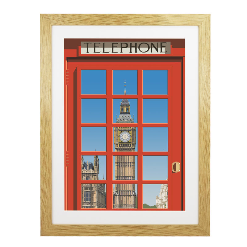 London Telephone Box 12 - Print, Oak Framed, 40cm H x 30cm W x 3cm D