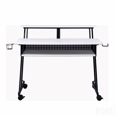 Music Recording Studio Desk With Keyboard Tray, White And Black