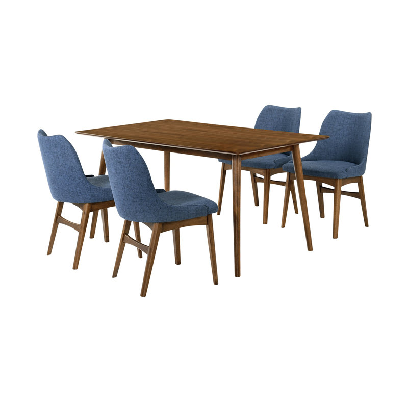 Menominee 4 - Person Solid Wood Solid Wood Top Four Leg Dining Set, Blue/Walnut, Walnut