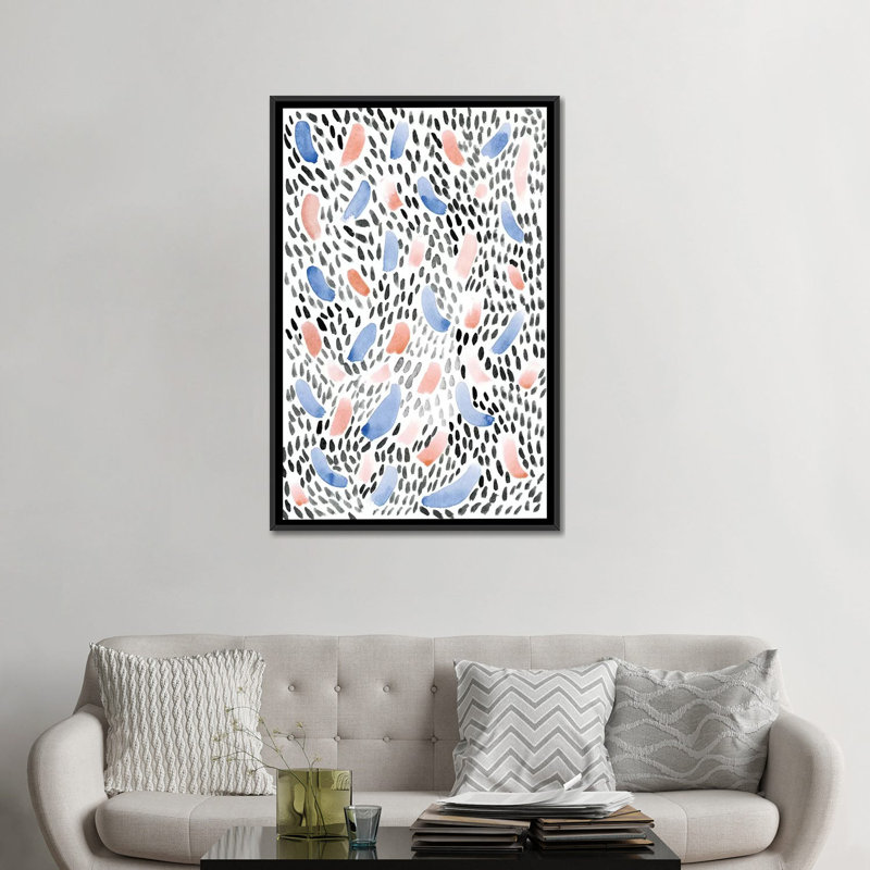 « plumed terrazzo », impression sur toile, H 26 po x l 18 po x P 1,5 po, Toile avec cadre noir, Pas de tapis
