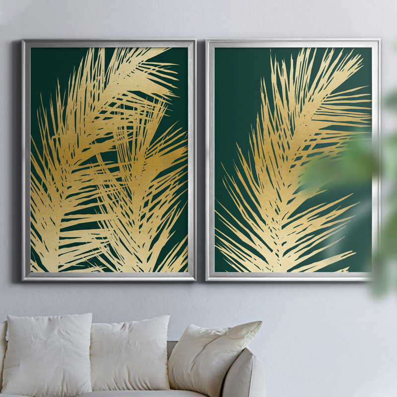 Emerald Palm I - ensemble de 2 reproductions d'art, H 22,5 po x l 61 po, Toile encadrée, Argent argent