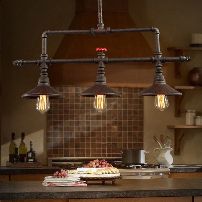 Lustre linéaire à DEL 3 lumières en fer style Age