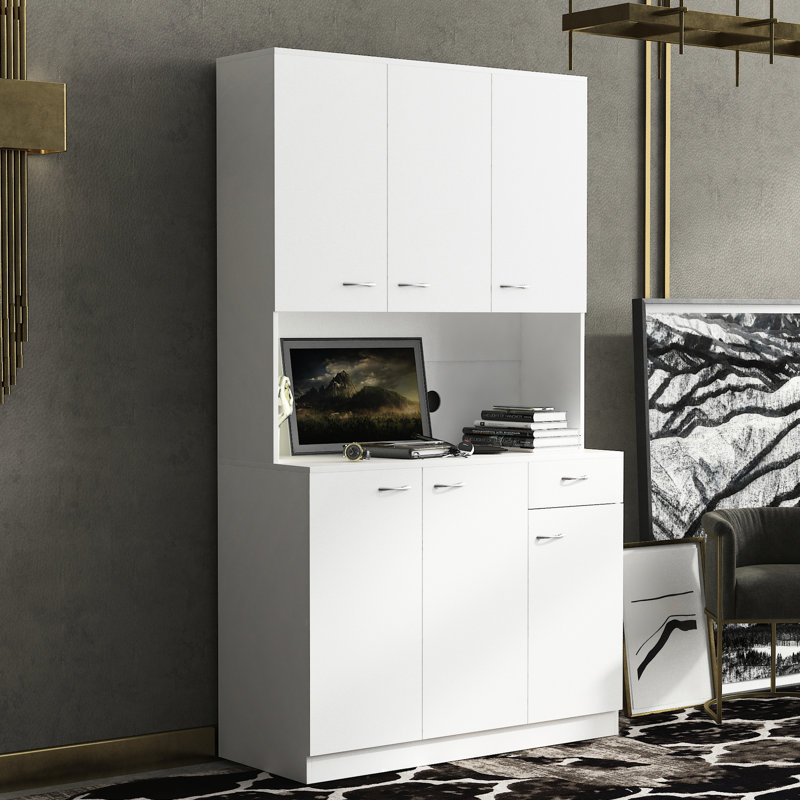 Garde-robe de chambre à coucher de 70,01 po de hauteur, noir. 6 portes, 1 tablette ouverte, tiroir., Noir