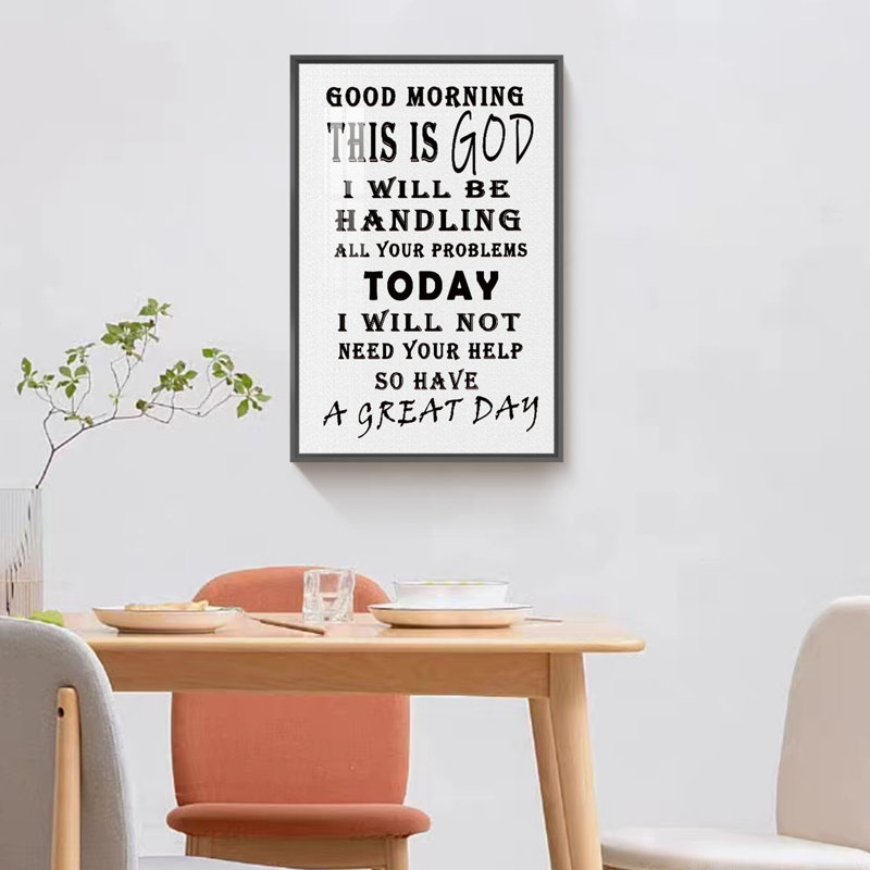«Have a Great Day», art textuel sur toile, Cadre noir, H 16 po x l 12 po x P 1,3 po
