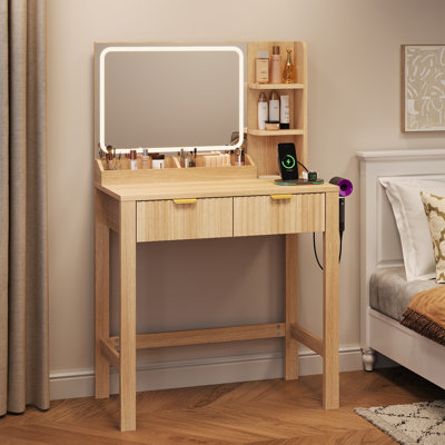 31.5" Makeup Vanity with Adjustable LED Lighting and Charge Station