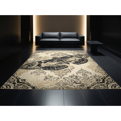 Tapis beige moelleux et moelleux au look rétro vintage Glenmoor Moth