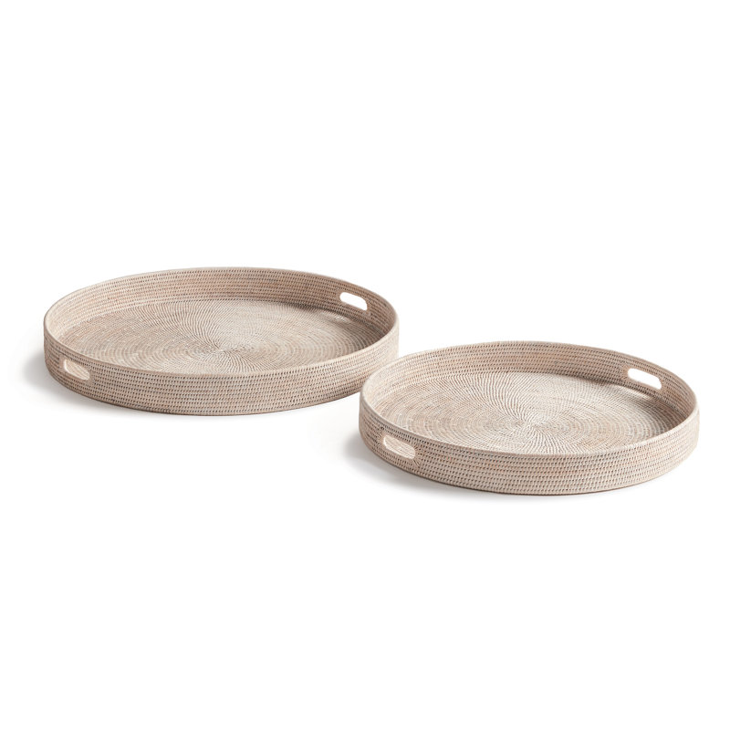 Rattan Tray - Set of 2, 3.75" H x 31.75" W x 31.75" D, White Washed