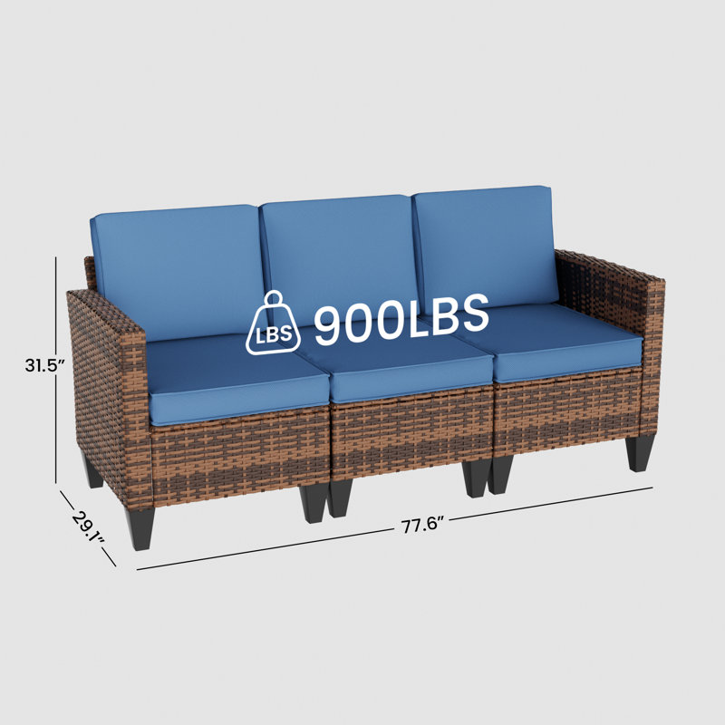 Ensemble de conversation en osier pour 5 personnes avec table de rangement et table d'appoint Kisner, Marine