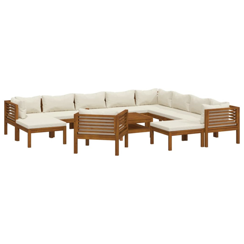 Ensemble de conversation modulaire 11 pièces Takena, 3 Corner + 5 Middle + Armchair + 2 Footrest +Table, Crème