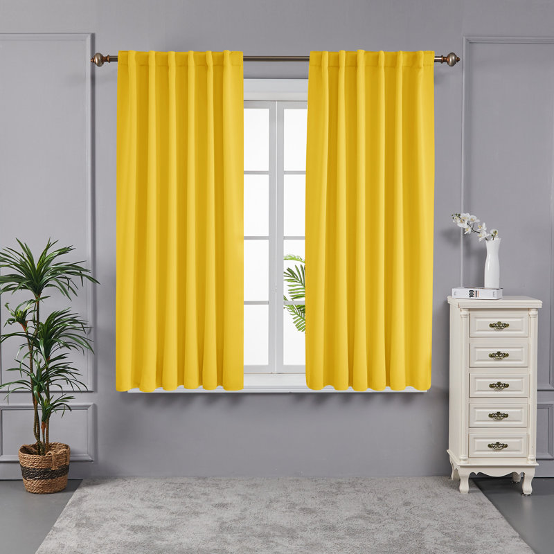Taburao Back Tab Room Darkening Curtain Pair, 42" W x 63" L, Yellow