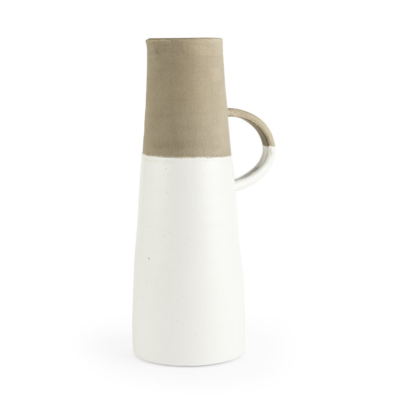 Vase de table en céramique Hindley, H 16,5 po x l 7,8 po x P 6,1 po, Blanc / beige