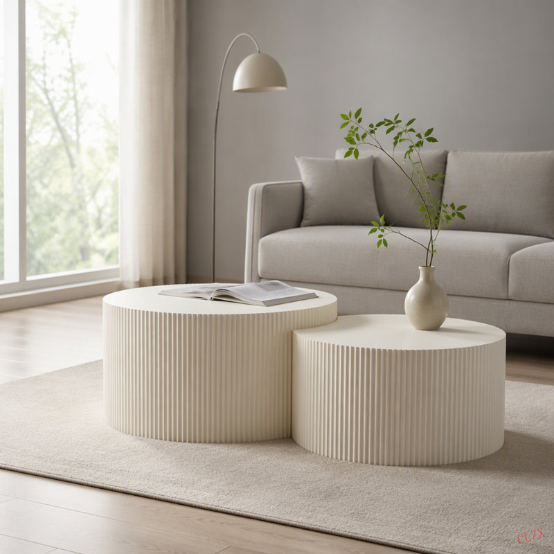 Ensemble de tables basses gigognes à rayures verticales pour salon, chambre à coucher (ensemble de 2 pièces), Beige