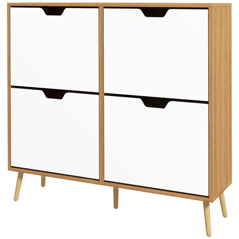 16 Pair Flip Down Shoe Storage, White/Brown