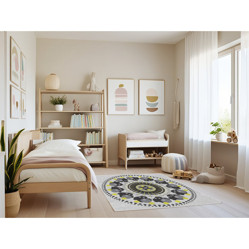 Laine tissée à la main et polyester noir/jaune/gris Tapis décoratif, Rectangle 3 pi x 5 pi