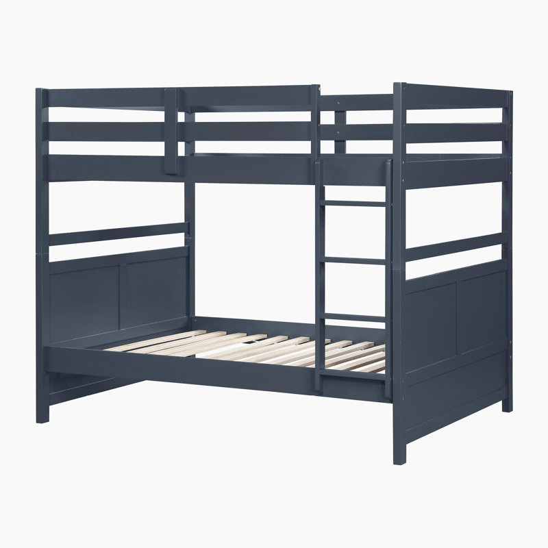 Lit superposé double au-dessus de double en bois de style transitionnel Kiroko, Bleu