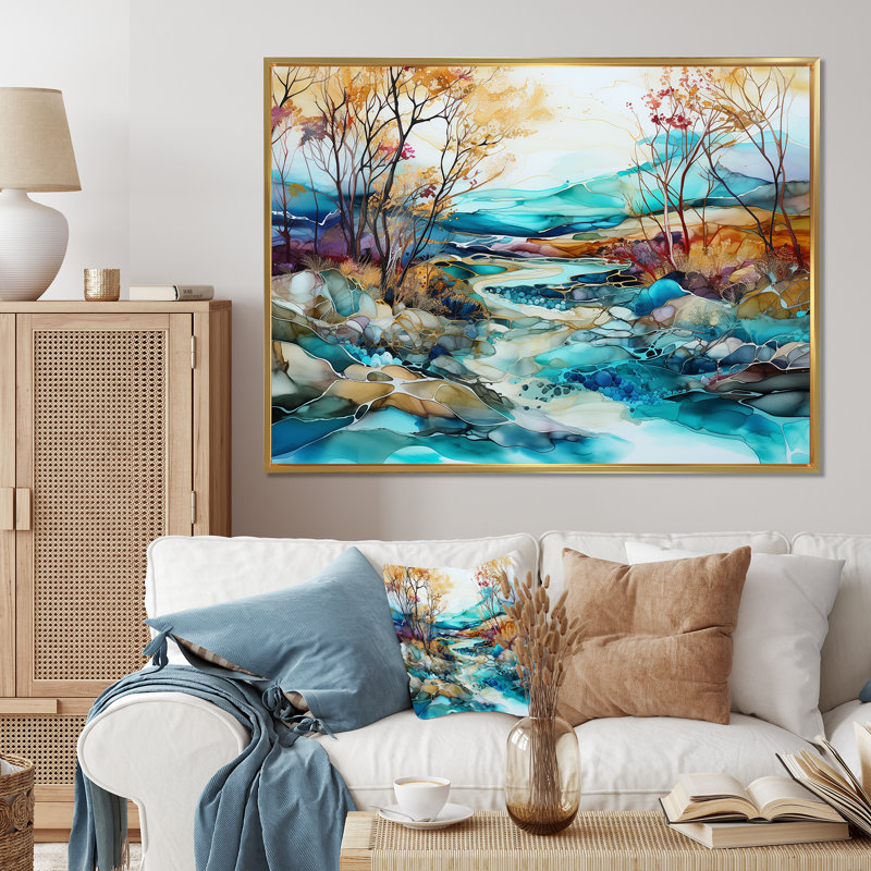 "Turquoise and Brown", impression sur toile encadrée, Cadre flottant doré, H 12 po x l 20 po x P 1 po