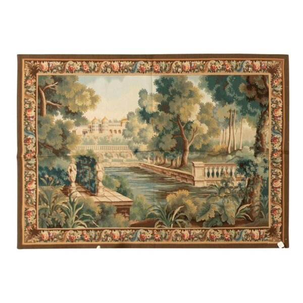 Tapis crème, bleu et vert noué à la main de haute qualité