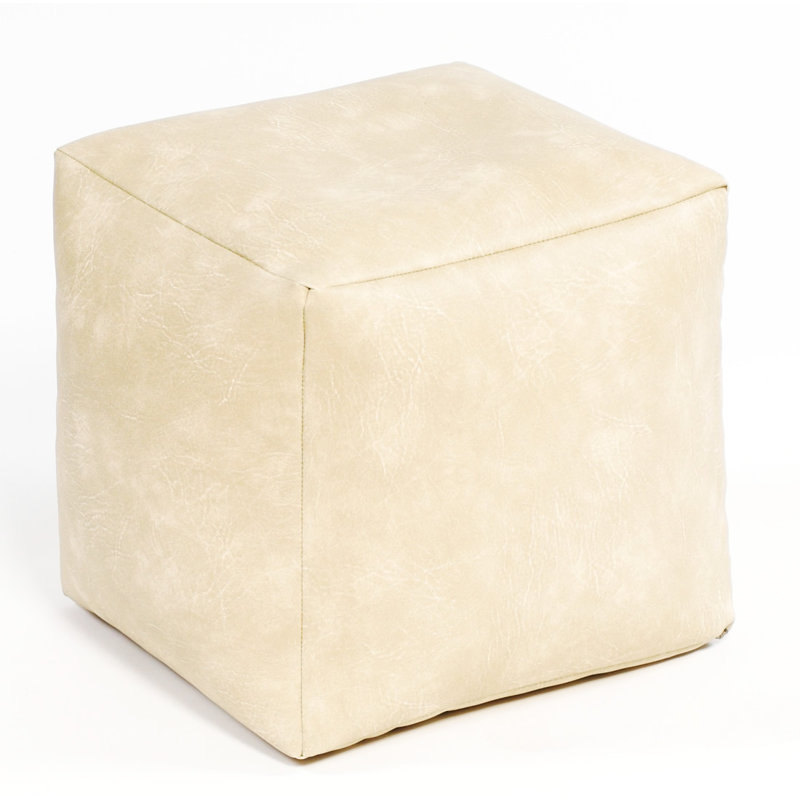 40cm Wide Faux Leather Square Pouffe Ottoman, Cream