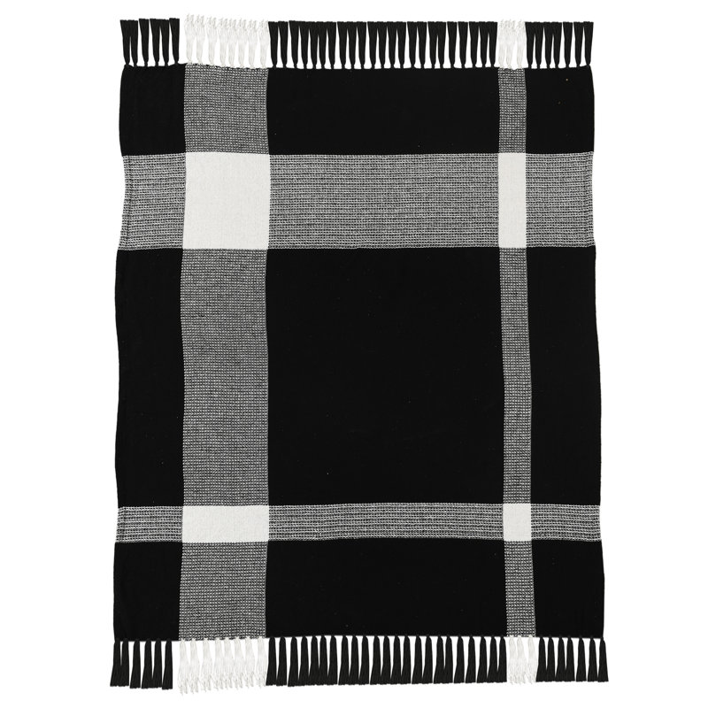  Plaid Cotton Blanket, Black