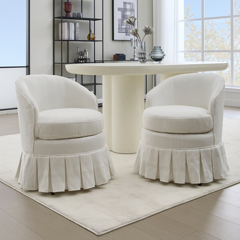 Linen Upholstered Barrel Chairs (Set of 2), White