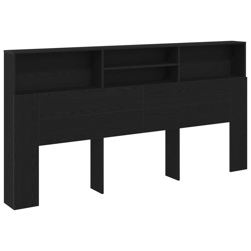 Headboard Cabinet Black Oak Wood Composite