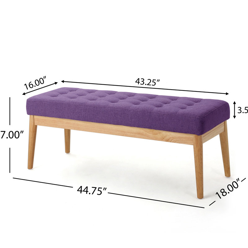 Banc mauve avec siège confortable - pieds en bouleau massif, look Mid-Century