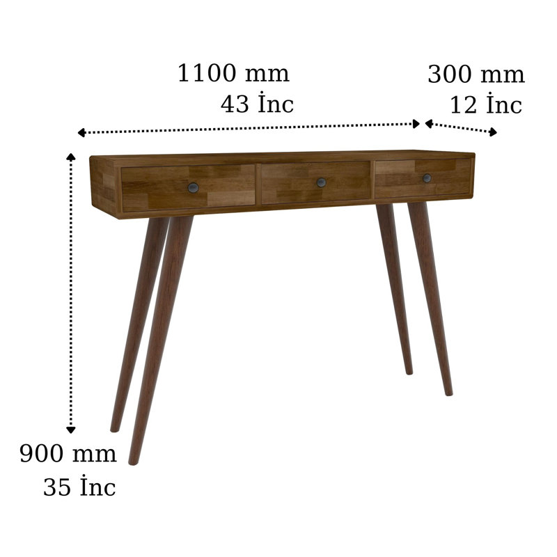 Console Table 110Cm Pine Solid Wood Ashwini, Walnut