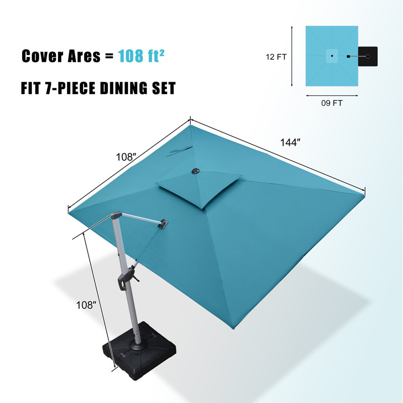274cm X 365cm Rectangular Cantilever Parasol, Turquoise Blue